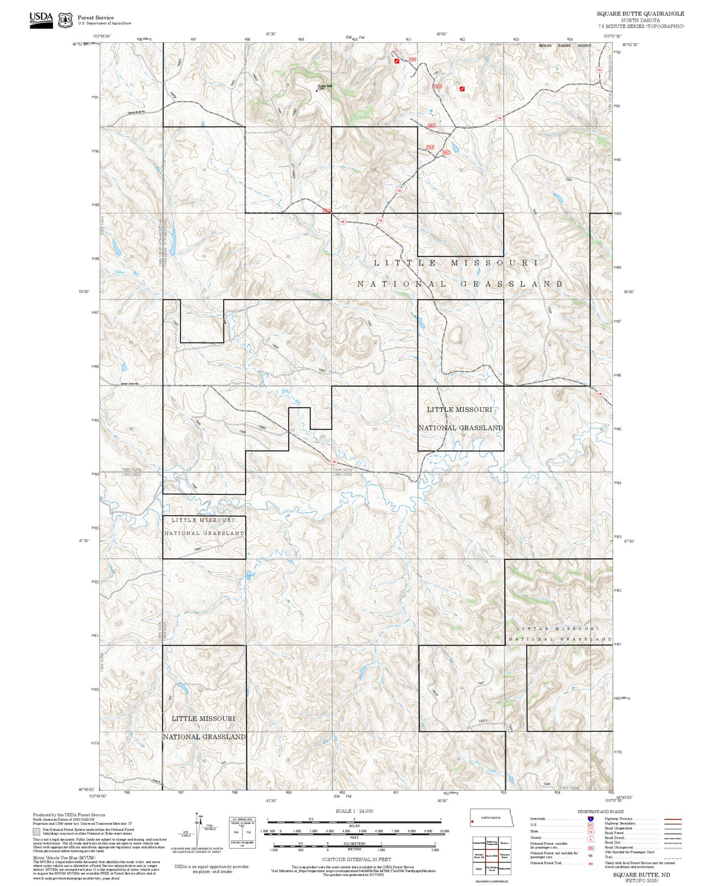 2025 Forest Service Topo Map of Square Butte North Dakota