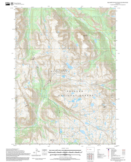 2025 Forest Service Topo Map of Squaretop Mountain Wyoming