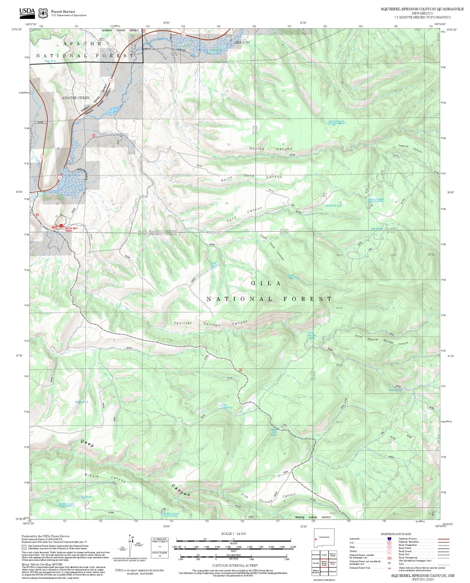 2025 Forest Service Topo Map of Squirrel Springs Canyon New Mexico