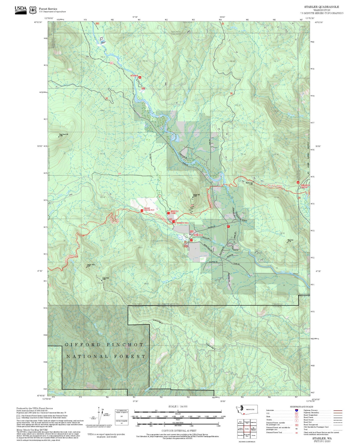 2025 Forest Service Topo Map of Stabler Washington