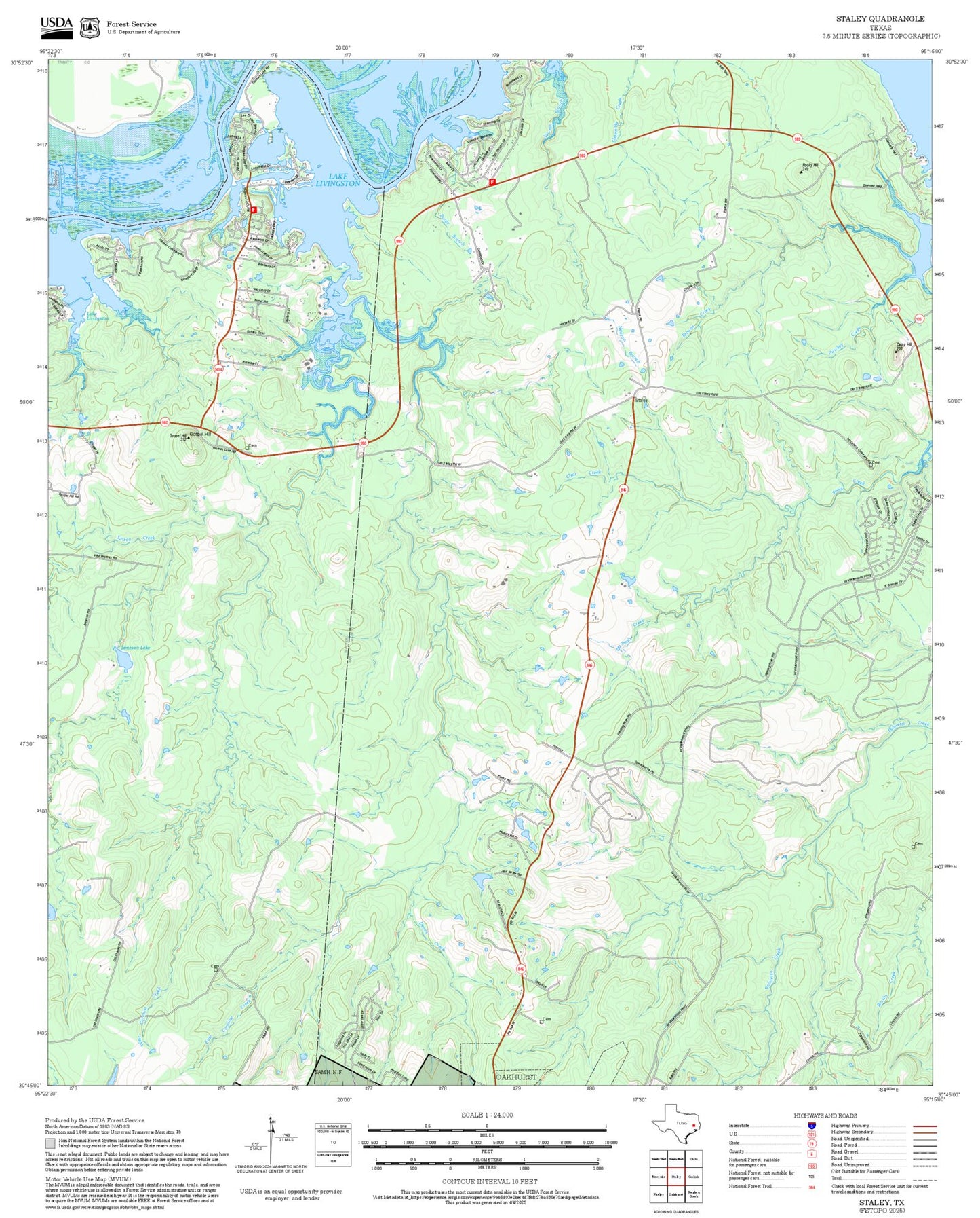 2025 Forest Service Topo Map of Staley Texas
