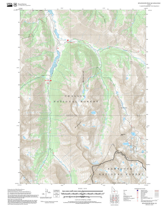 2025 Forest Service Topo Map of Standhope Peak Idaho