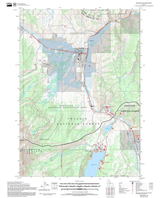 2025 Forest Service Topo Map of Stanley Idaho