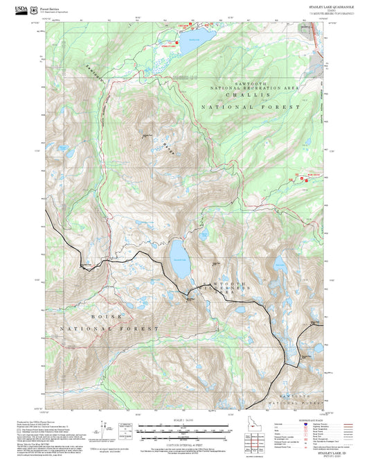 2025 Forest Service Topo Map of Stanley Lake Idaho