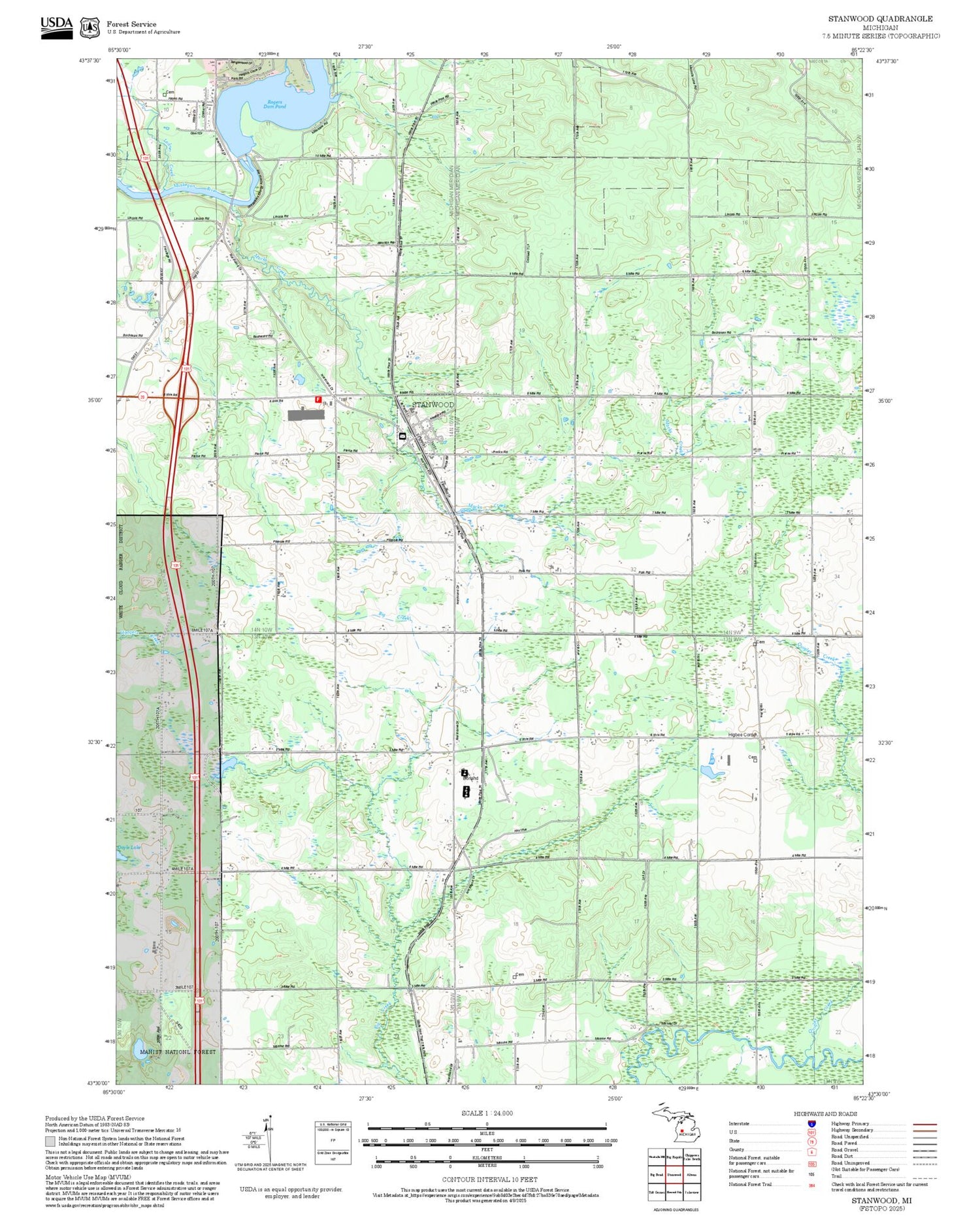 2025 Forest Service Topo Map of Stanwood Michigan