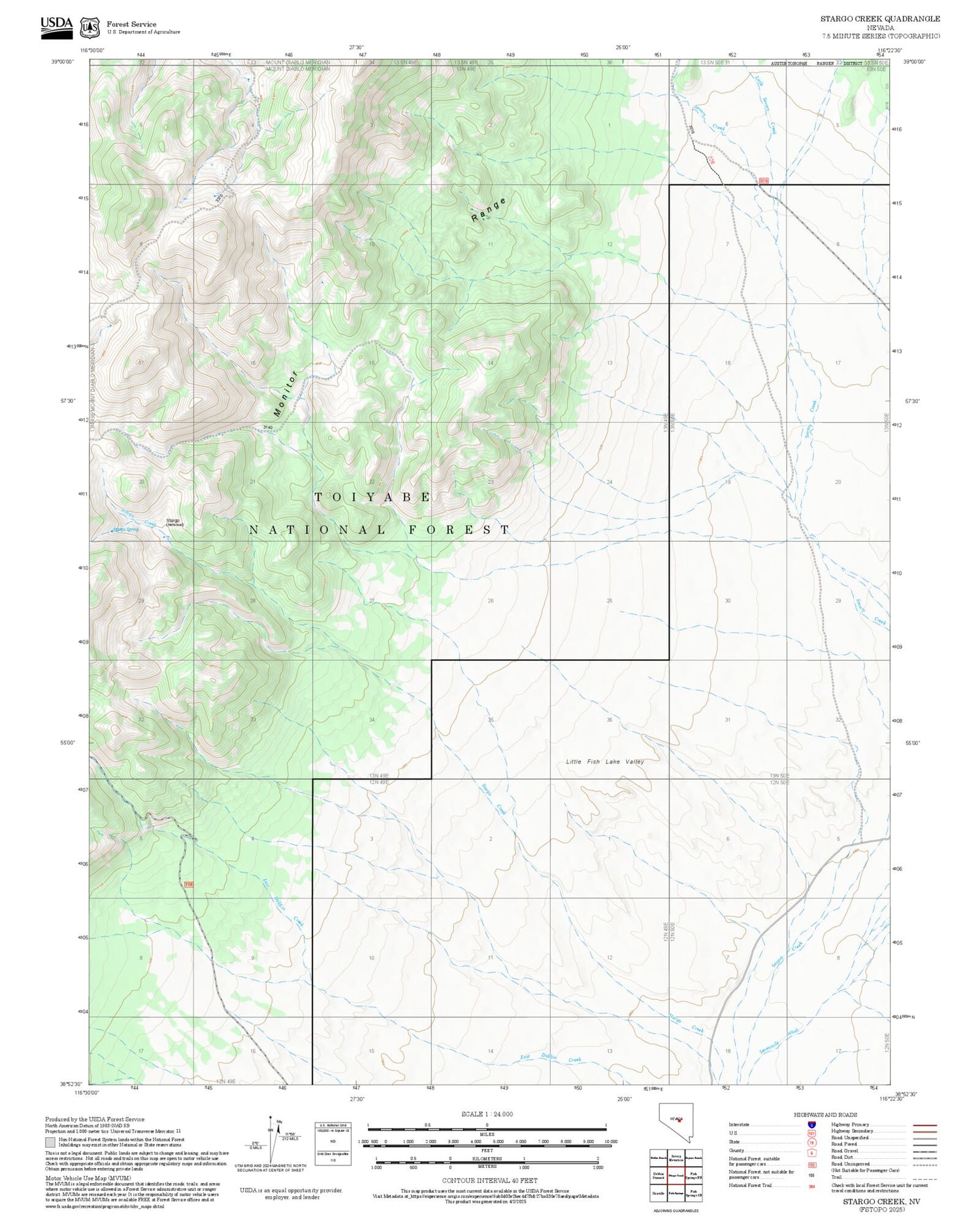 2025 Forest Service Topo Map of Stargo Creek Nevada