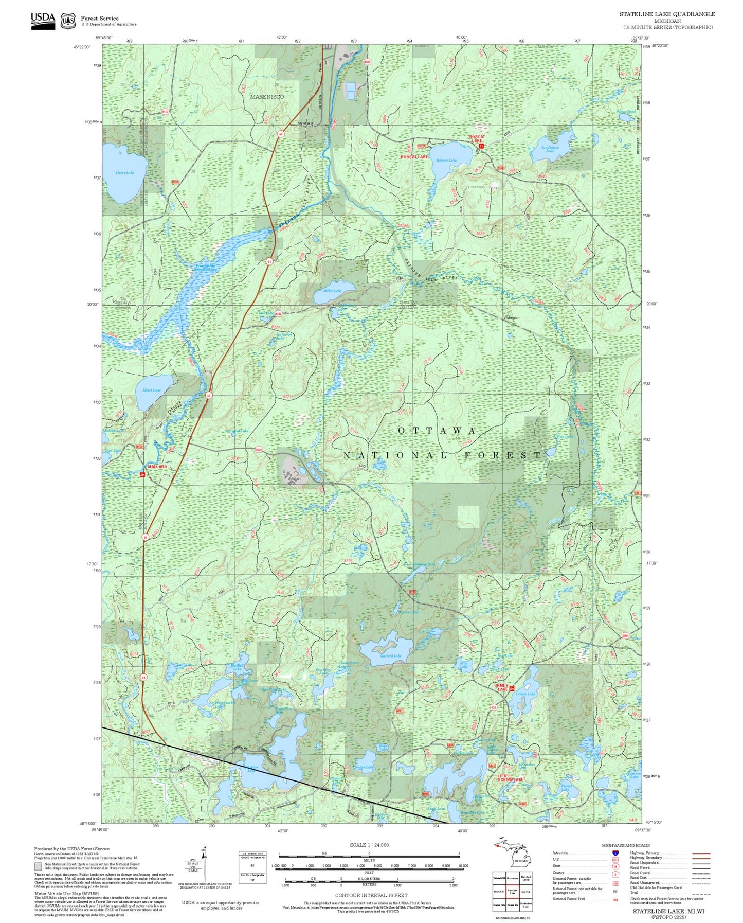 2025 Forest Service Topo Map of Stateline Lake Michigan