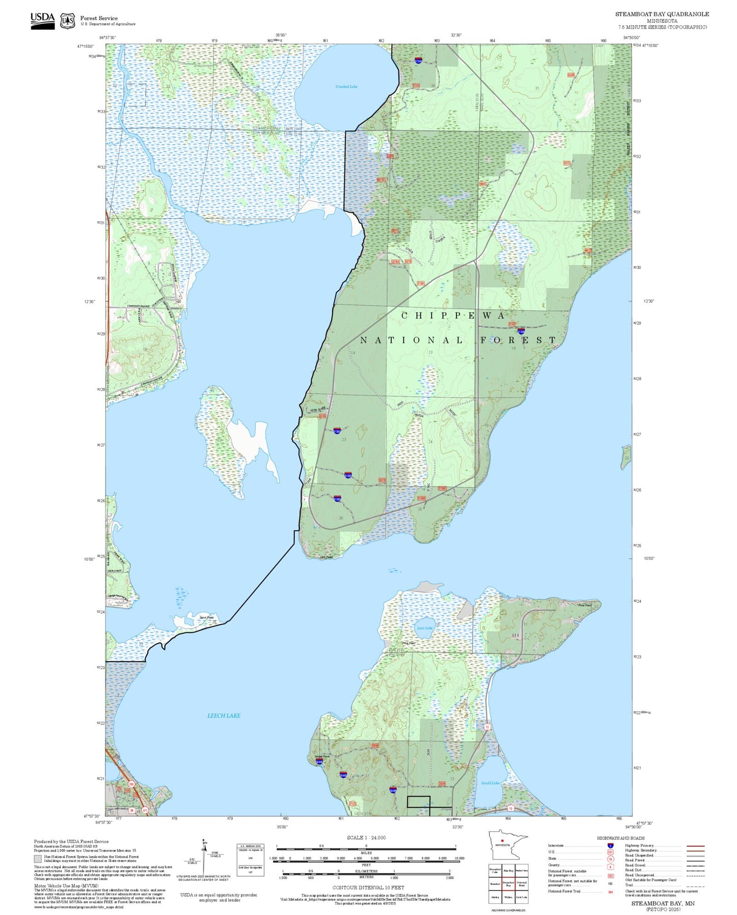 2025 Forest Service Topo Map of Steamboat Bay Minnesota