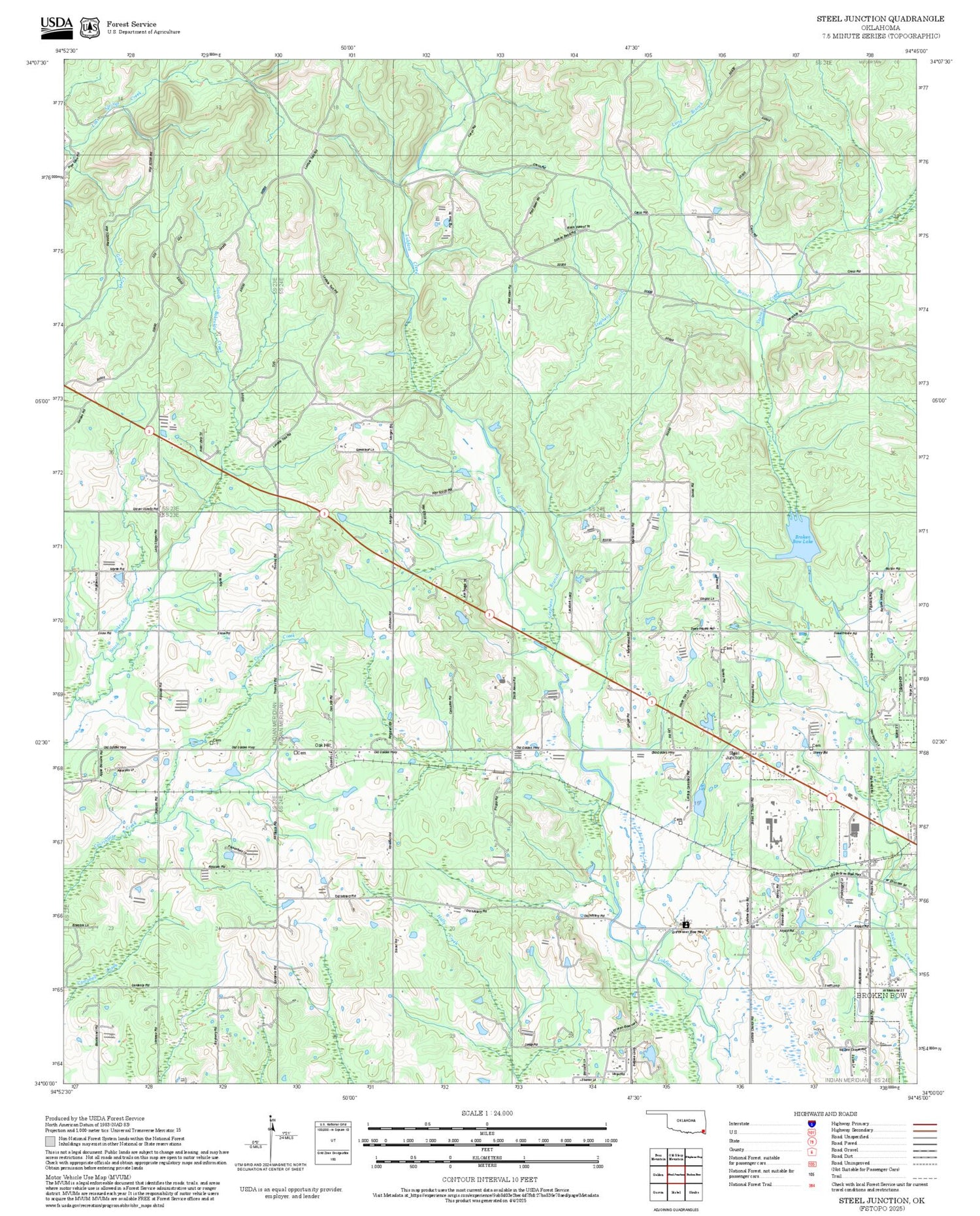 2025 Forest Service Topo Map of Steel Junction Oklahoma