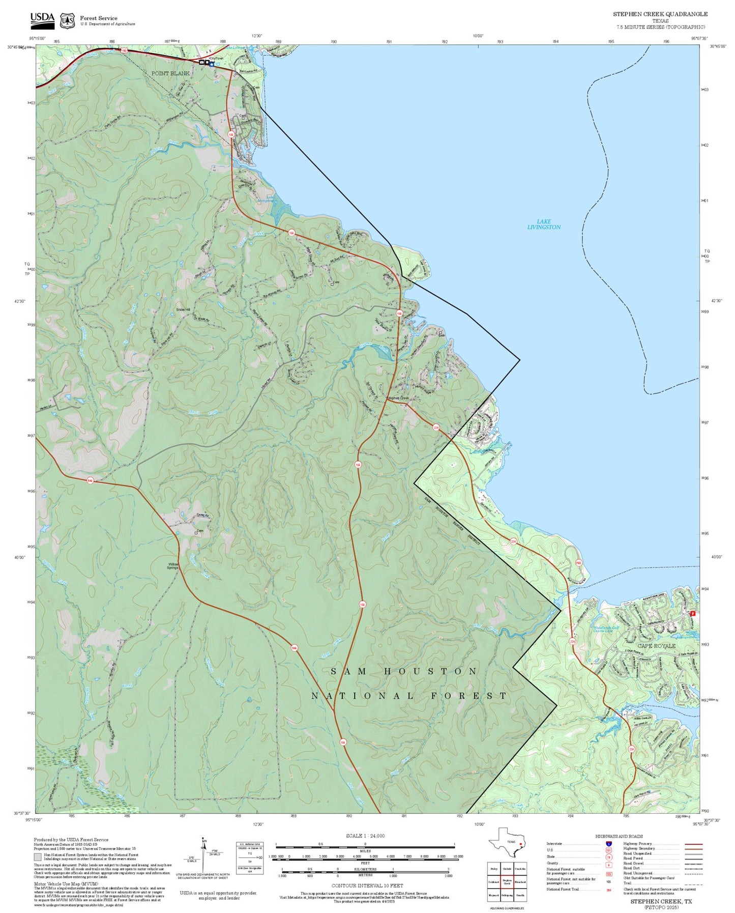 2025 Forest Service Topo Map of Stephen Creek Texas