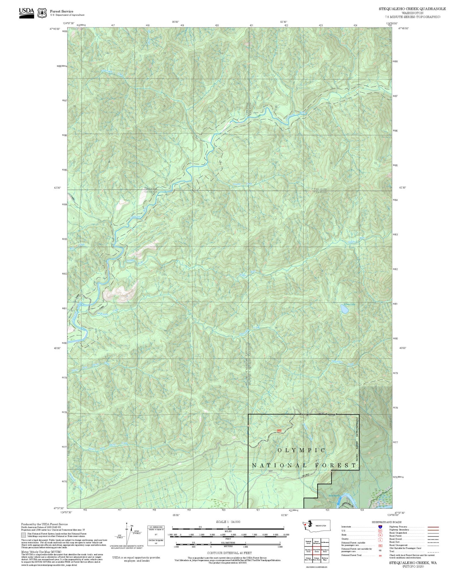 2025 Forest Service Topo Map of Stequaleho Creek Washington