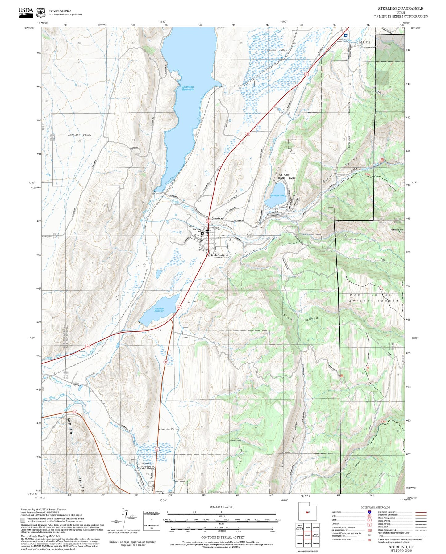 2025 Forest Service Topo Map of Sterling Utah