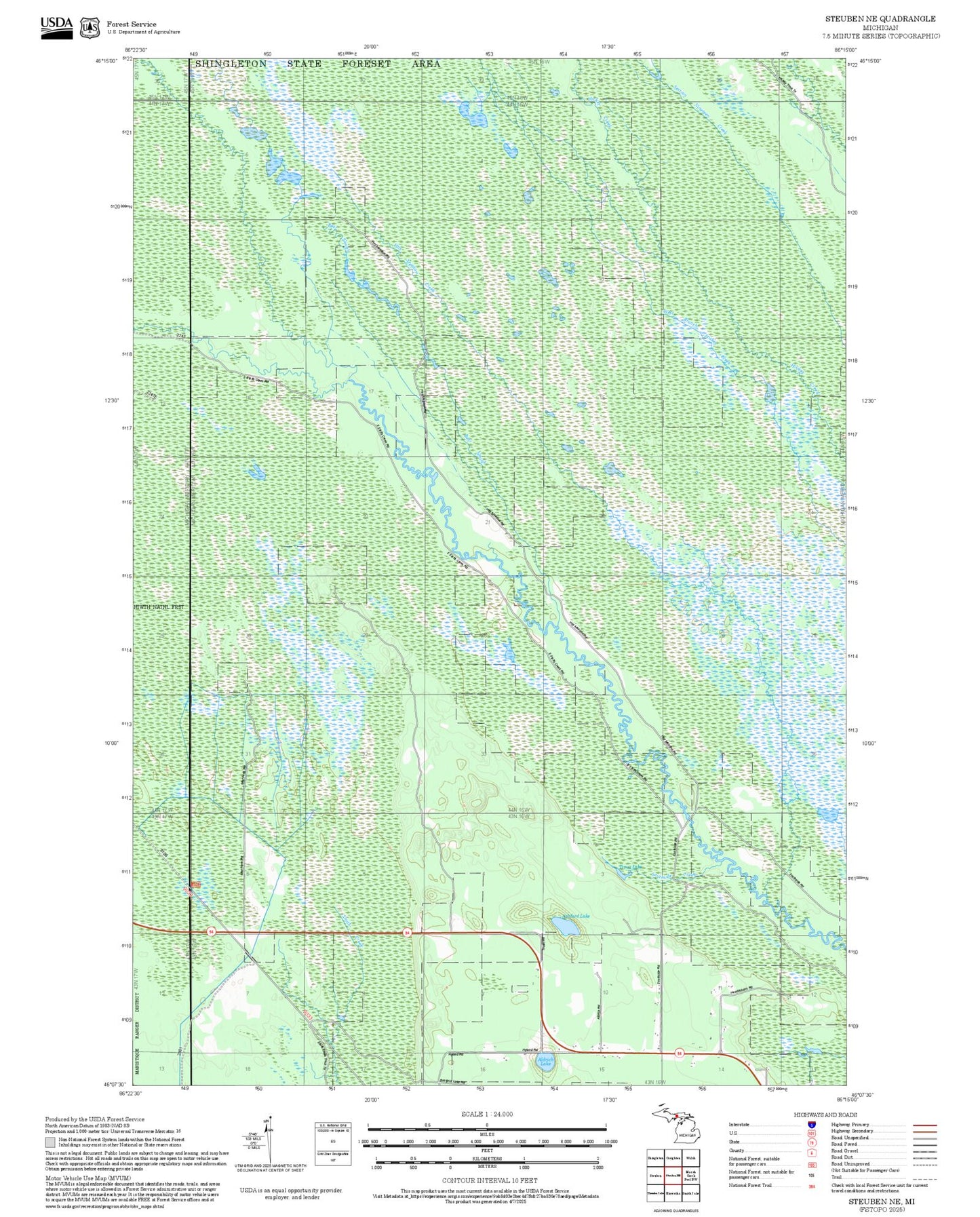 2025 Forest Service Topo Map of Steuben NE Michigan