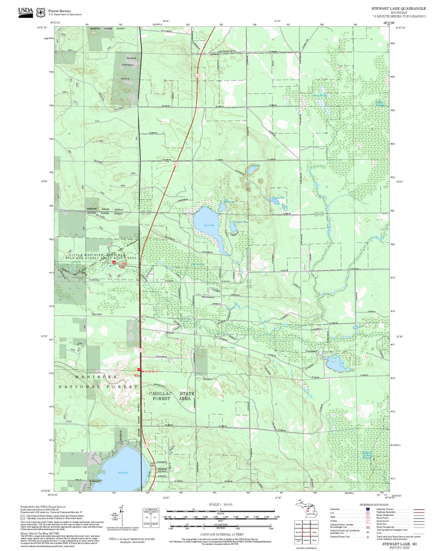 2025 Forest Service Topo Map of Stewart Lake Michigan