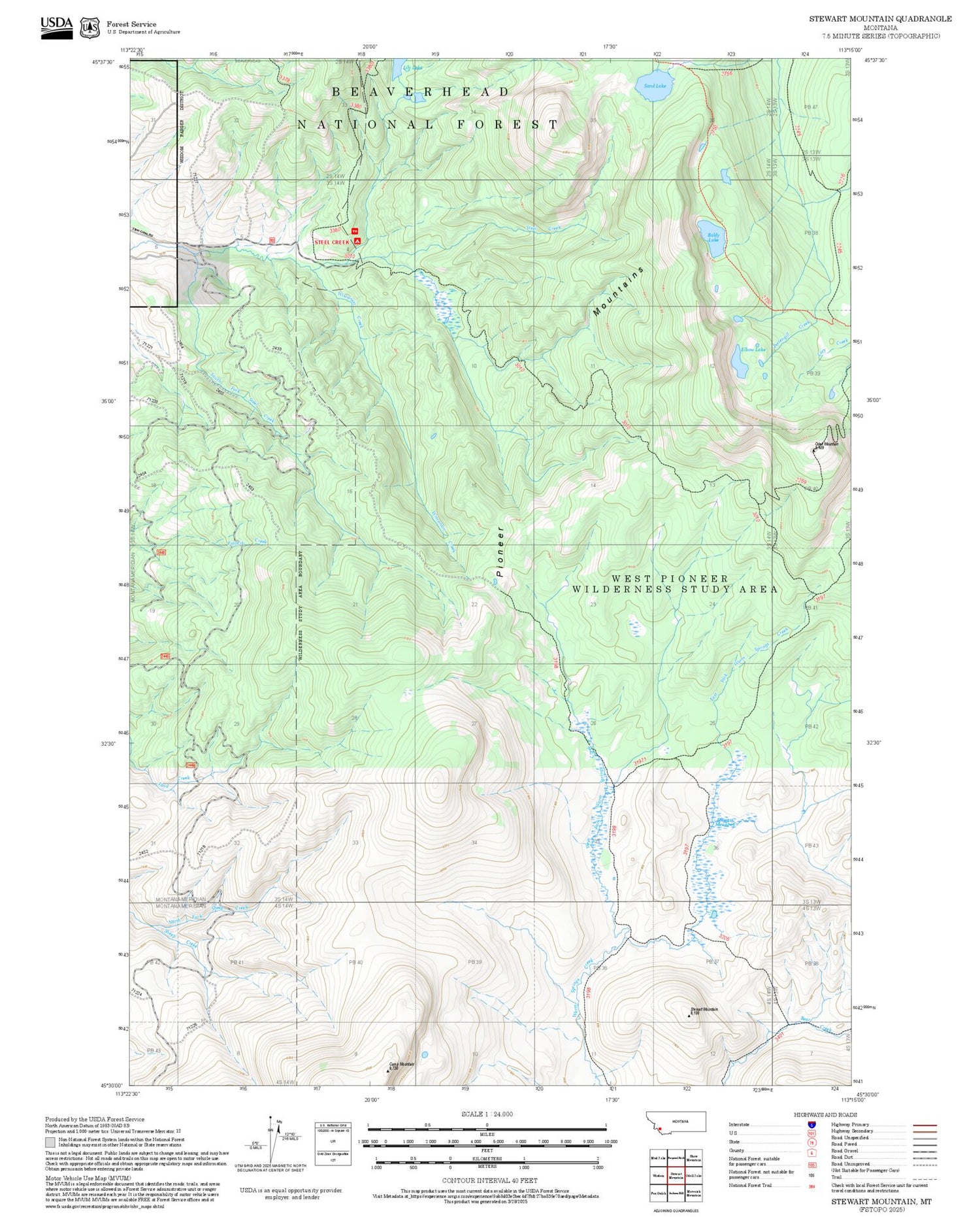 2025 Forest Service Topo Map of Stewart Mountain Montana