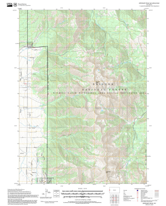 2025 Forest Service Topo Map of Stewart Peak Wyoming