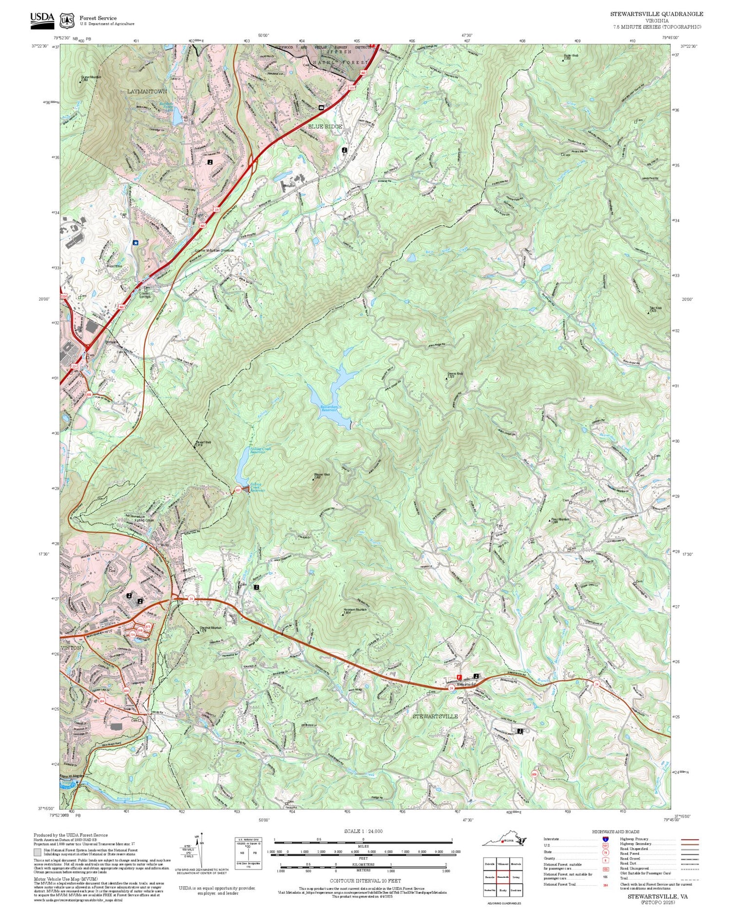2025 Forest Service Topo Map of Stewartsville Virginia
