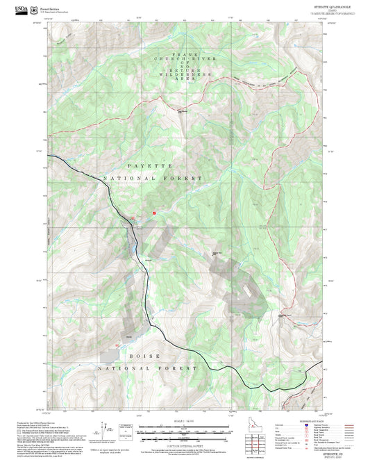 2025 Forest Service Topo Map of Stibnite Idaho