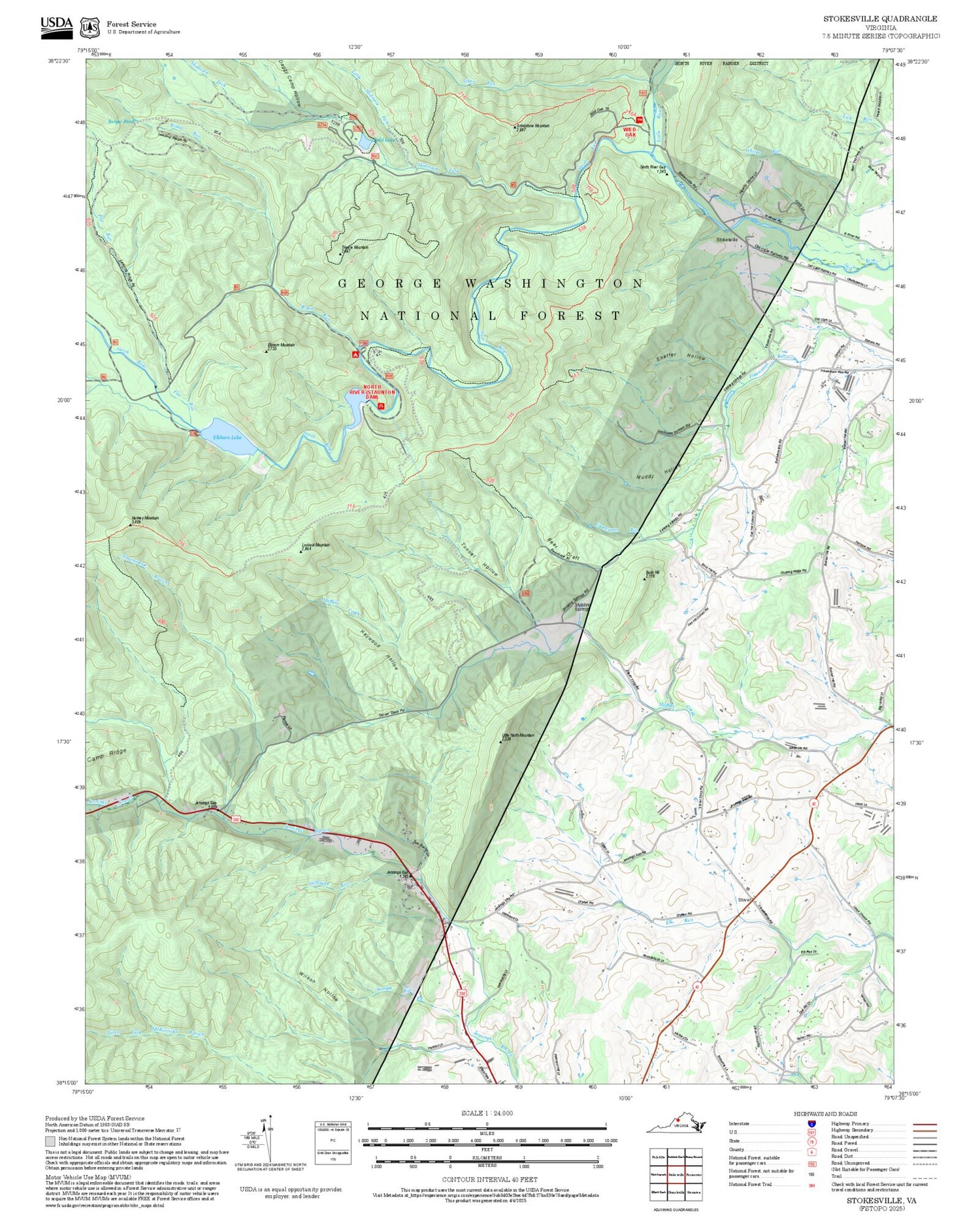 2025 Forest Service Topo Map of Stokesville Virginia
