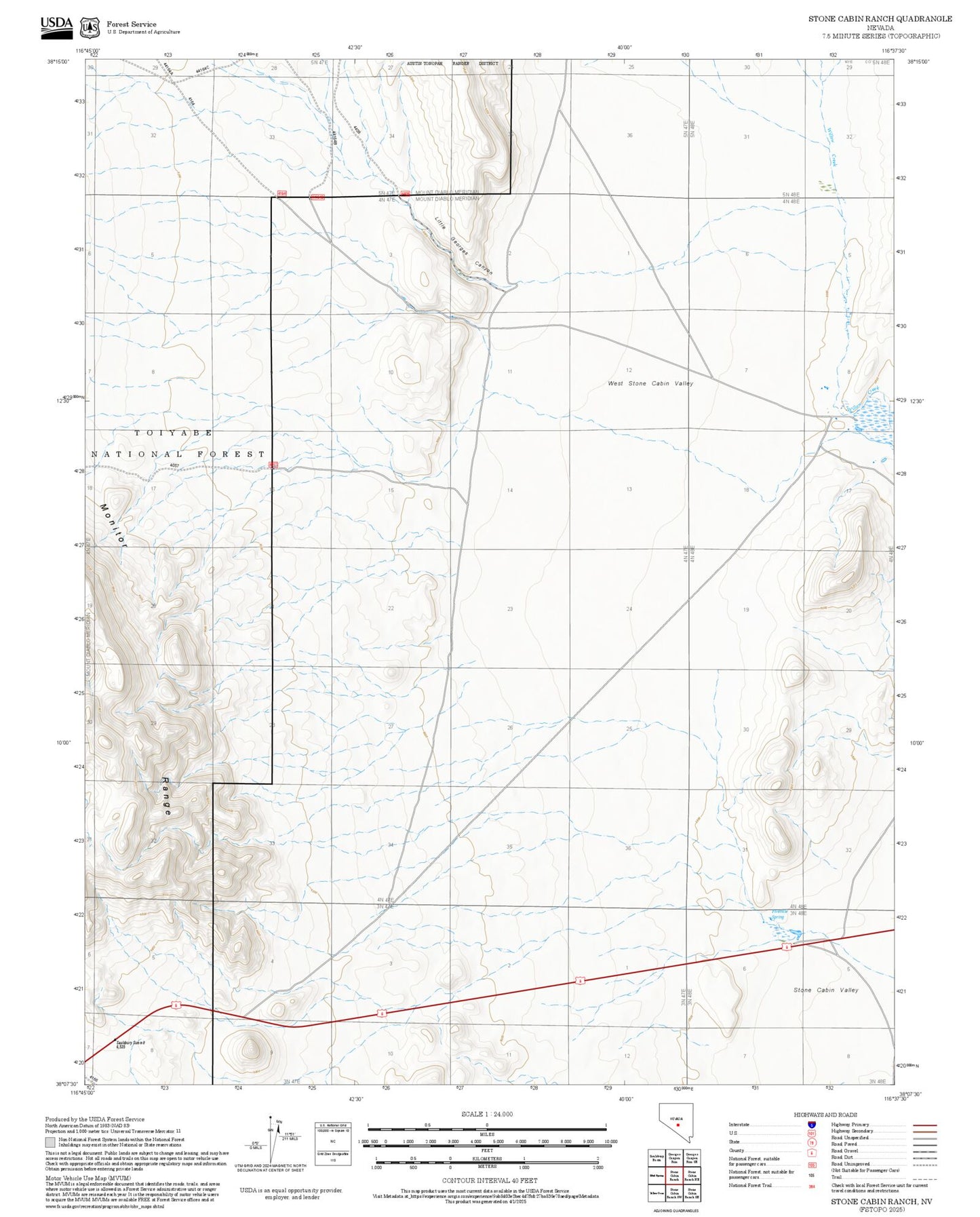 2025 Forest Service Topo Map of Stone Cabin Ranch Nevada
