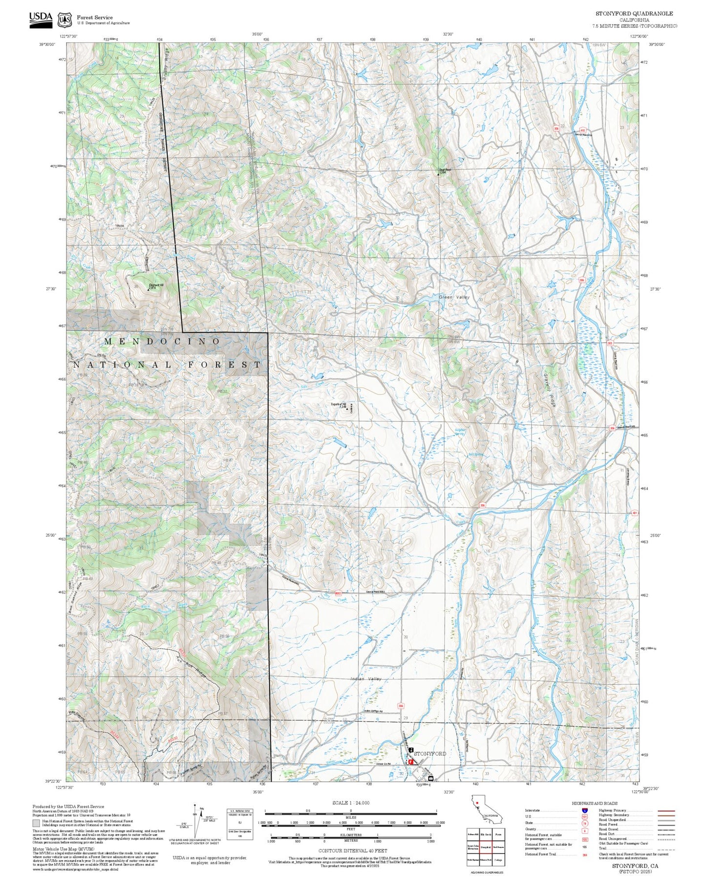 2025 Forest Service Topo Map of Stonyford California