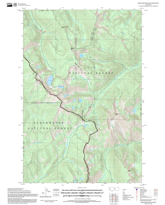 2025 Forest Service Topo Map of Straight Peak Montana