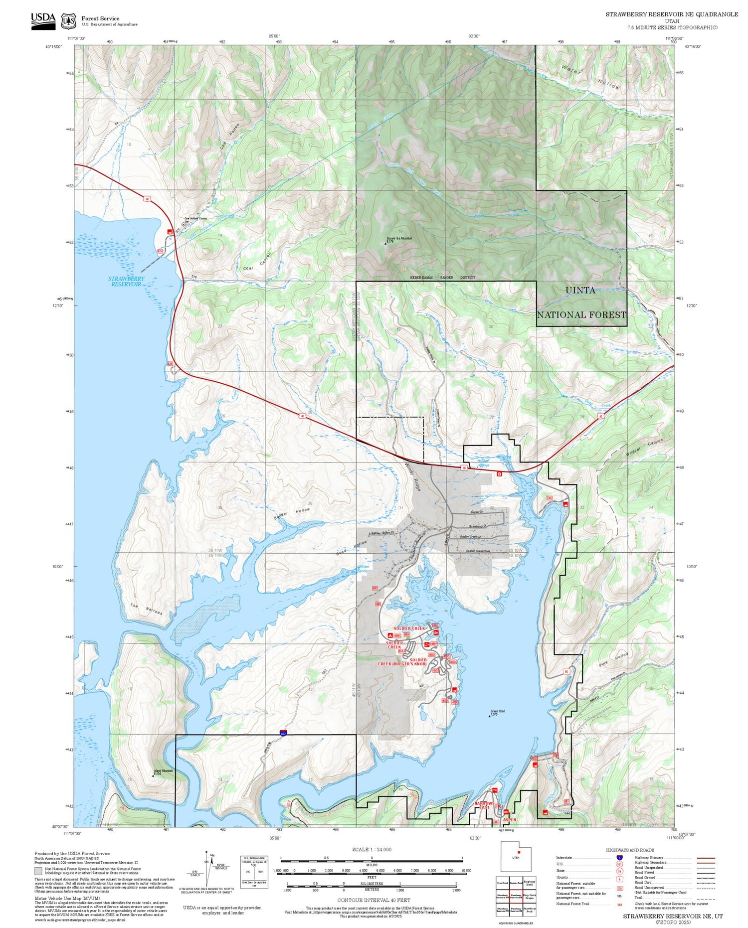 2025 Forest Service Topo Map of Strawberry Reservoir NE Utah