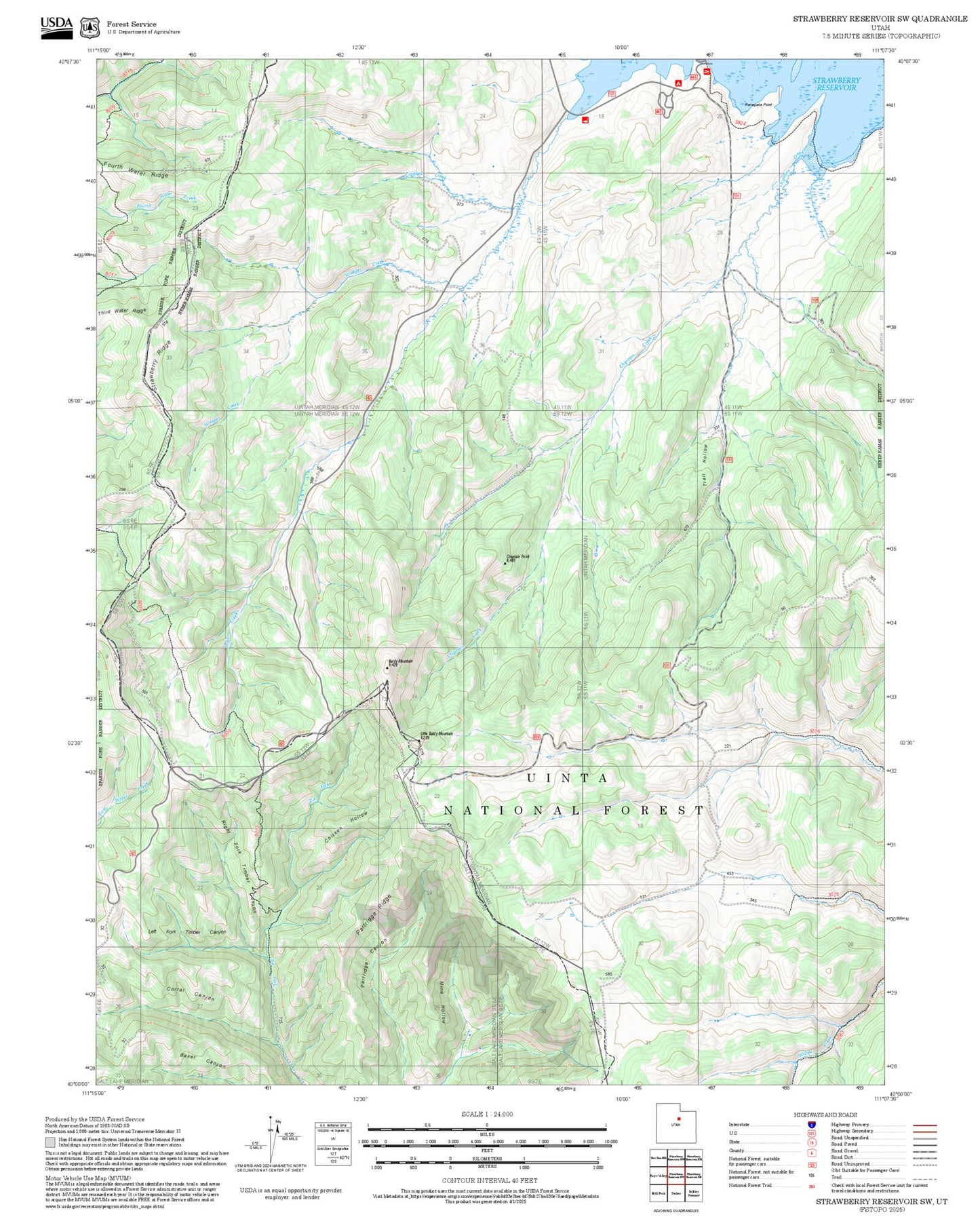 2025 Forest Service Topo Map of Strawberry Reservoir SW Utah