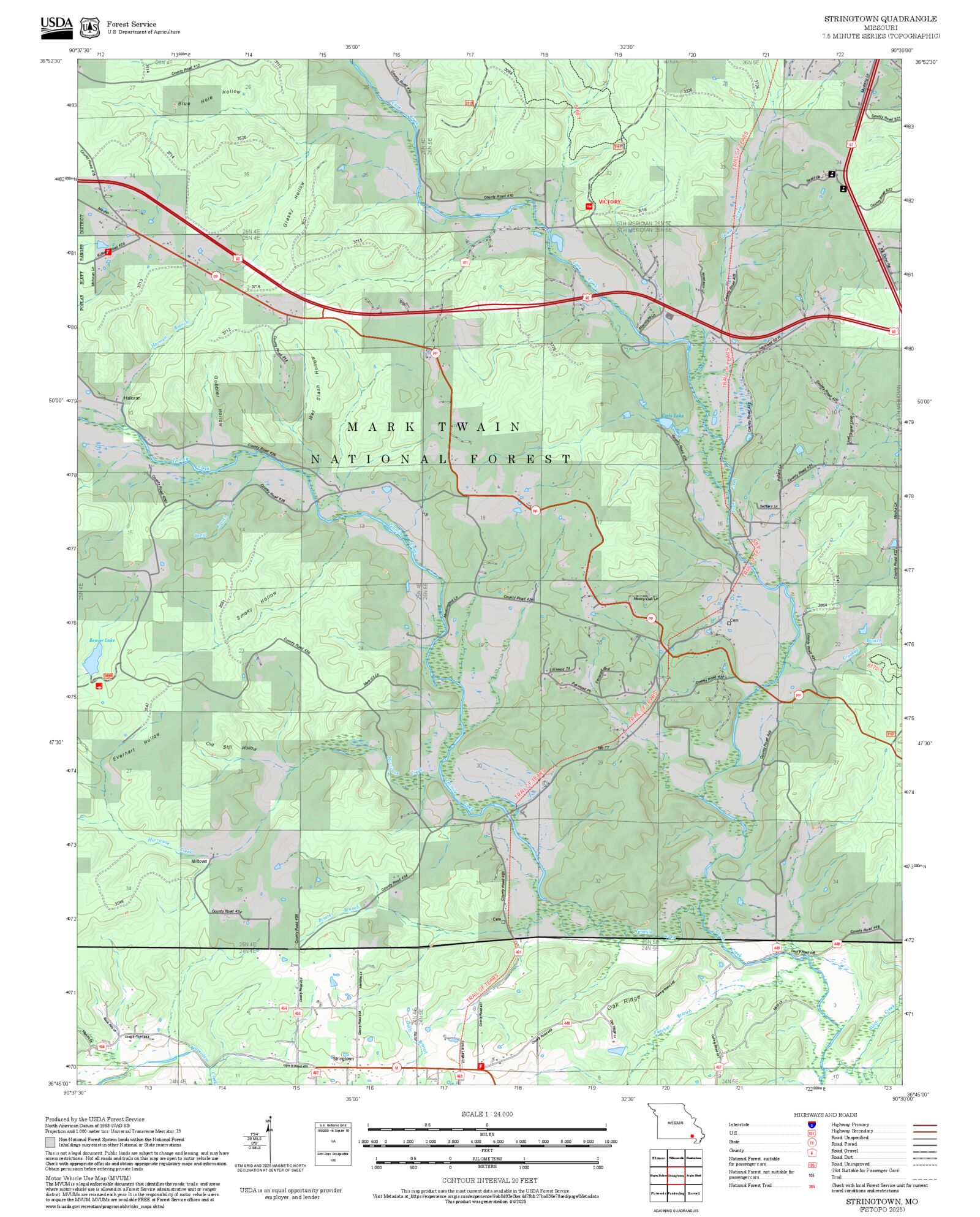 2025 Forest Service Topo Map of Stringtown Missouri – MyTopo Map Store