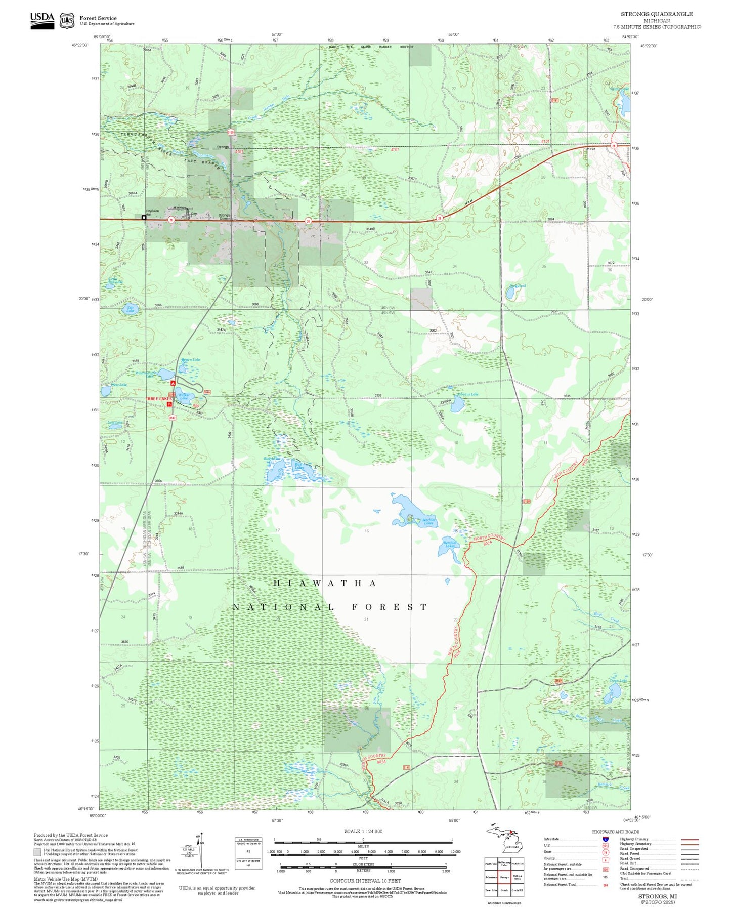 2025 Forest Service Topo Map of Strongs Michigan