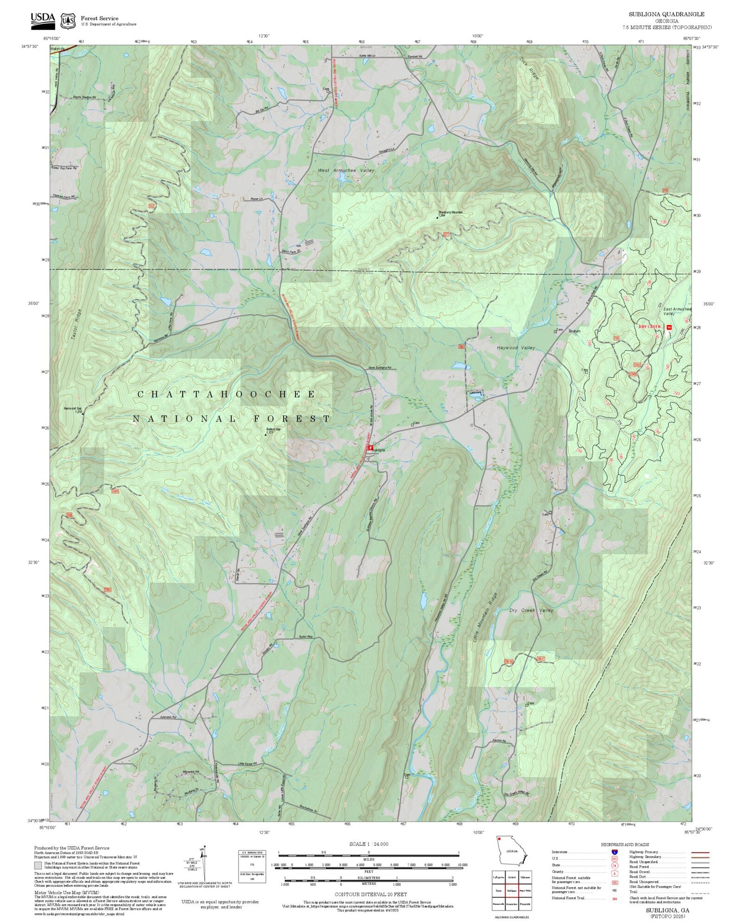 2025 Forest Service Topo Map of Subligna Georgia