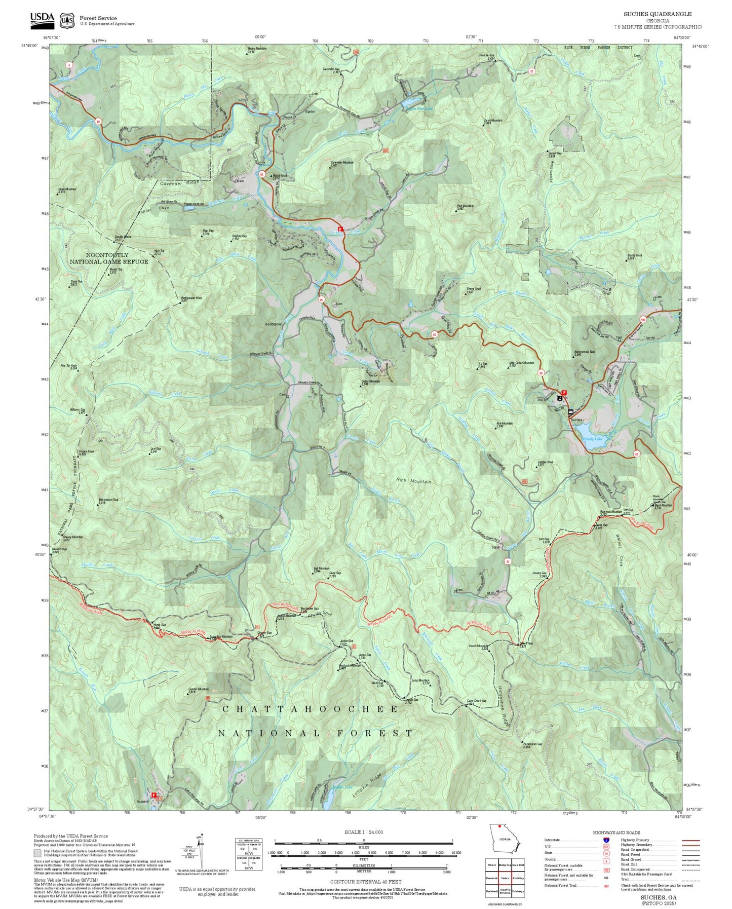 2025 Forest Service Topo Map of Suches Georgia