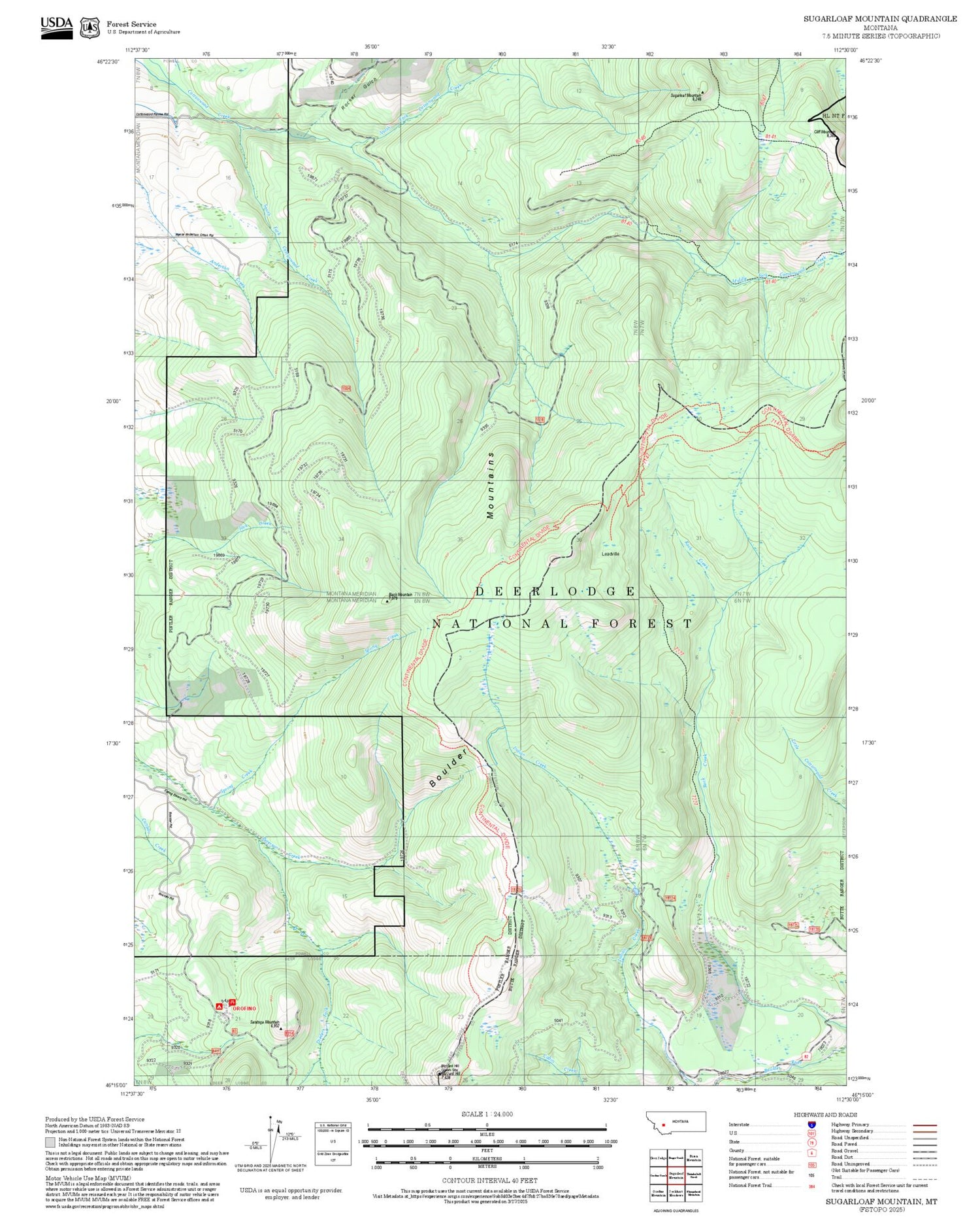 2025 Forest Service Topo Map of Sugarloaf Mountain Montana