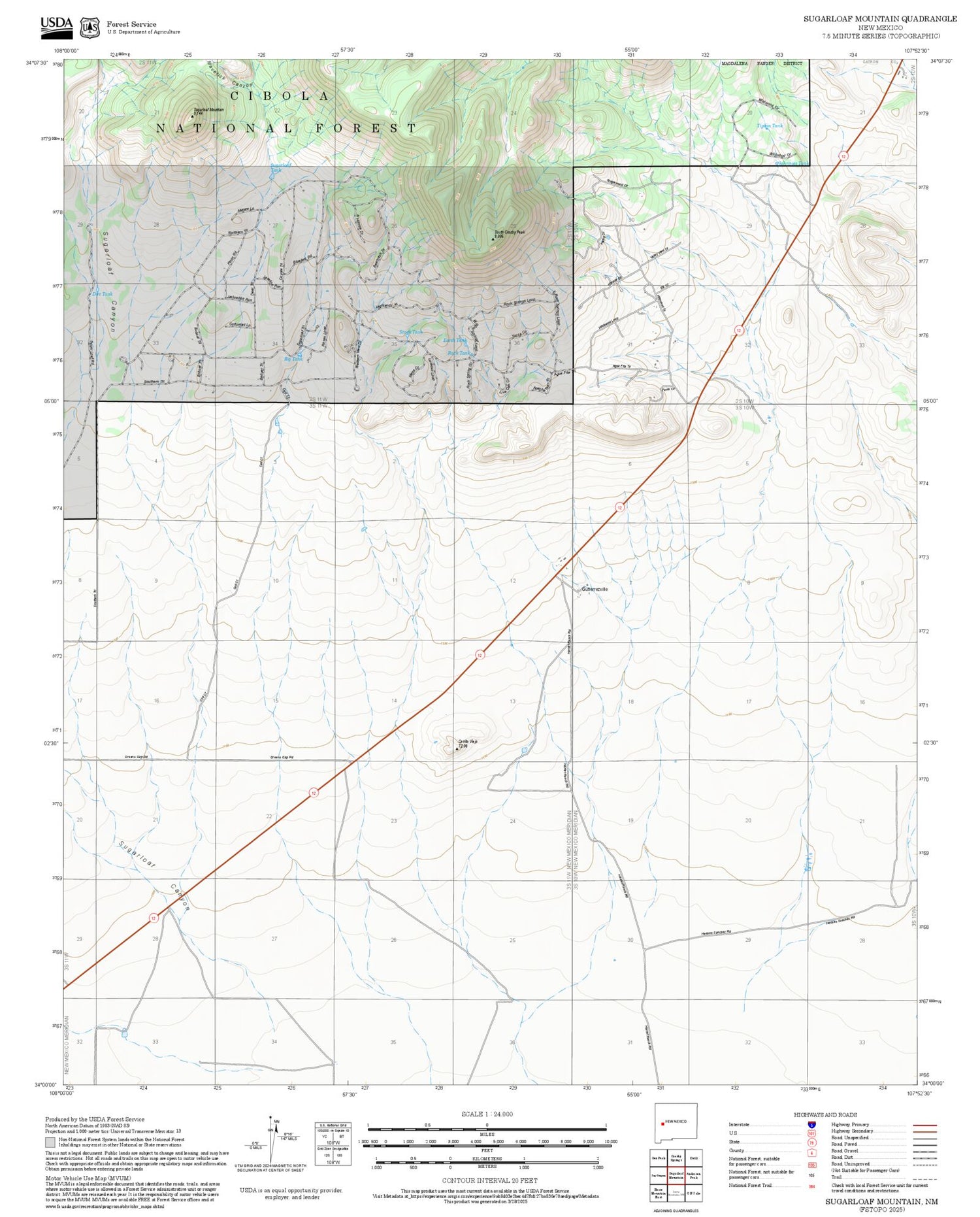 2025 Forest Service Topo Map of Sugarloaf Mountain New Mexico