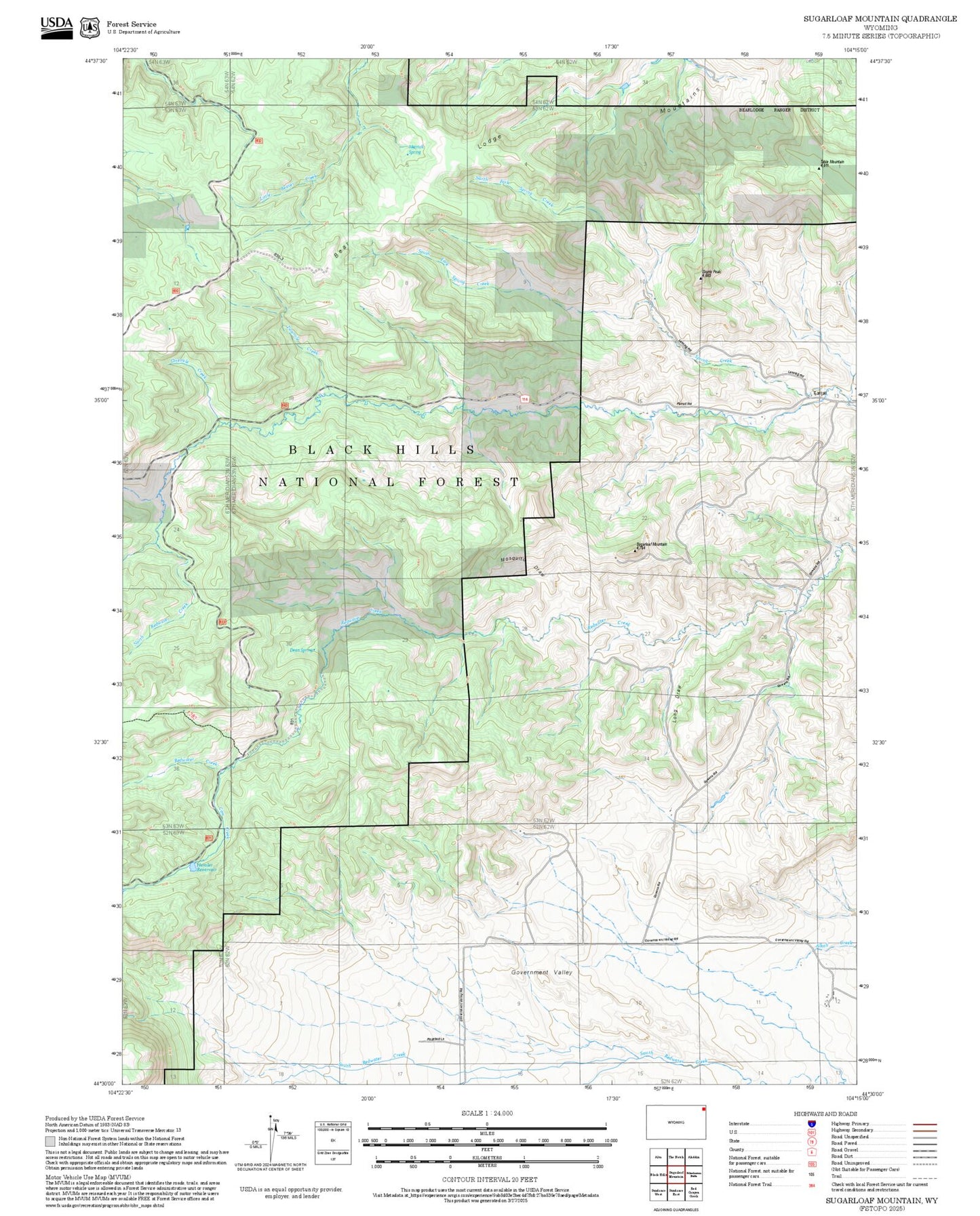 2025 Forest Service Topo Map of Sugarloaf Mountain Wyoming