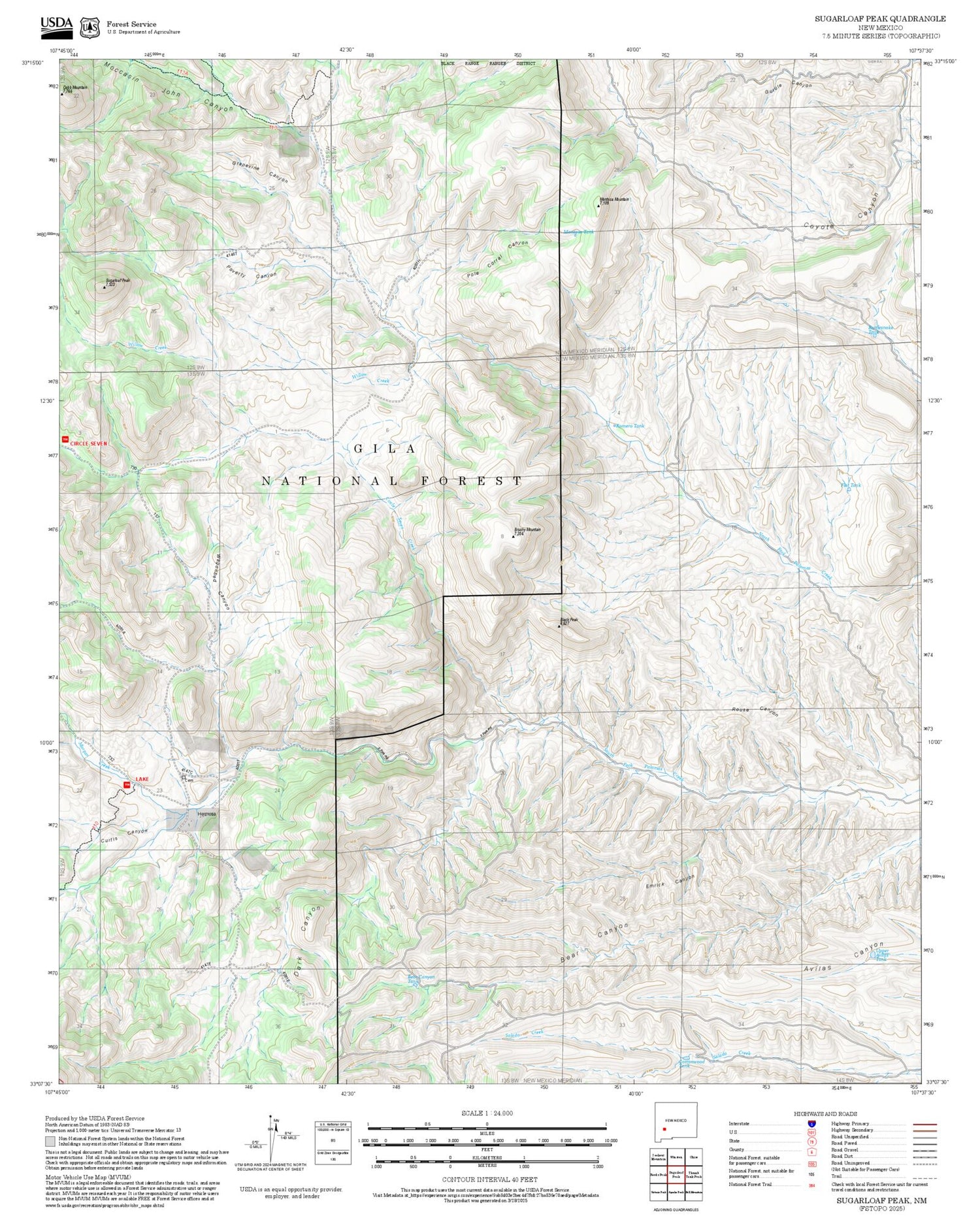 2025 Forest Service Topo Map of Sugarloaf Peak New Mexico