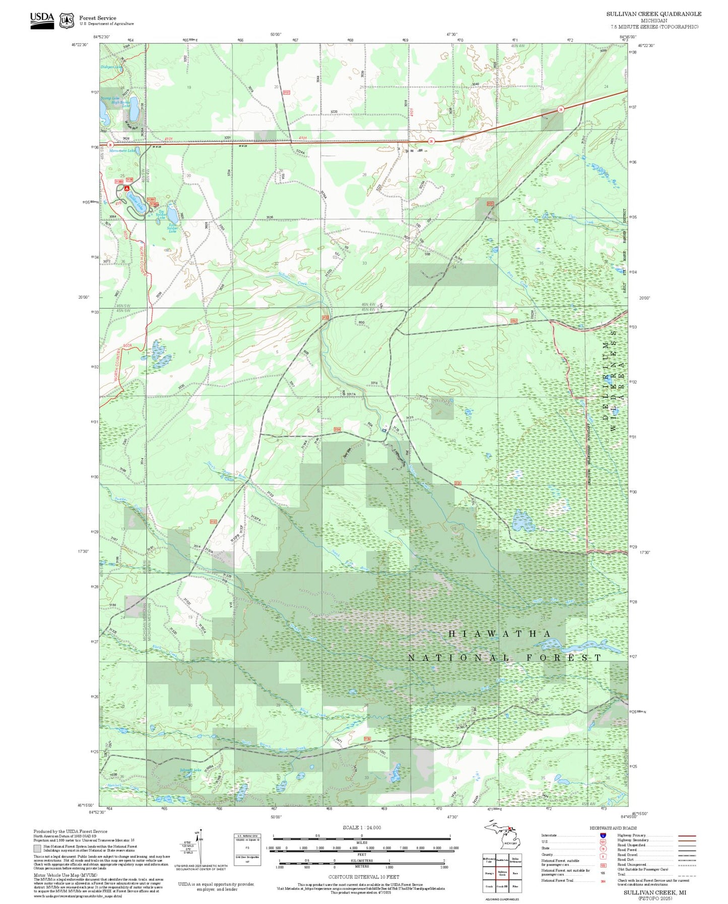 2025 Forest Service Topo Map of Sullivan Creek Michigan
