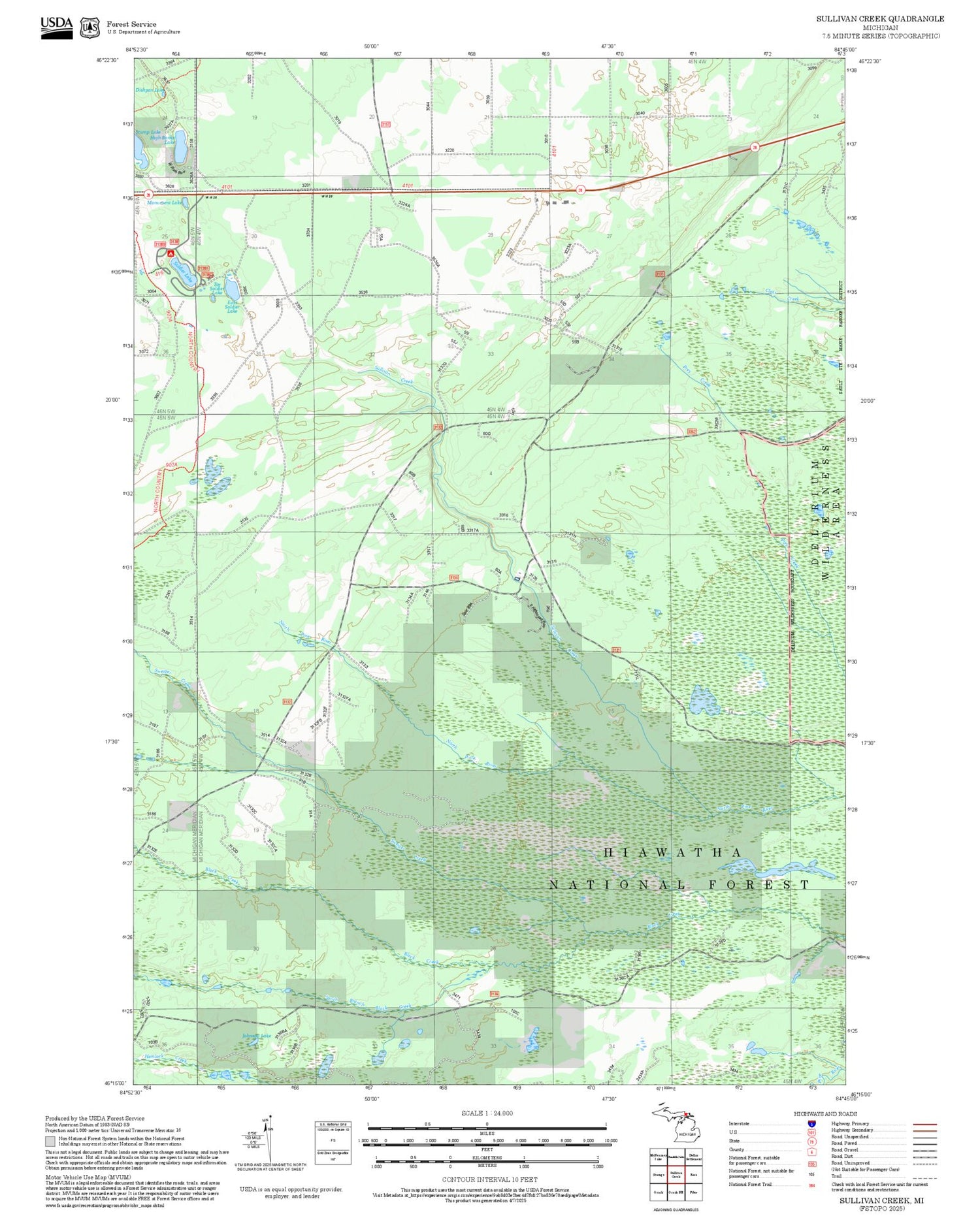 2025 Forest Service Topo Map of Sullivan Creek Michigan