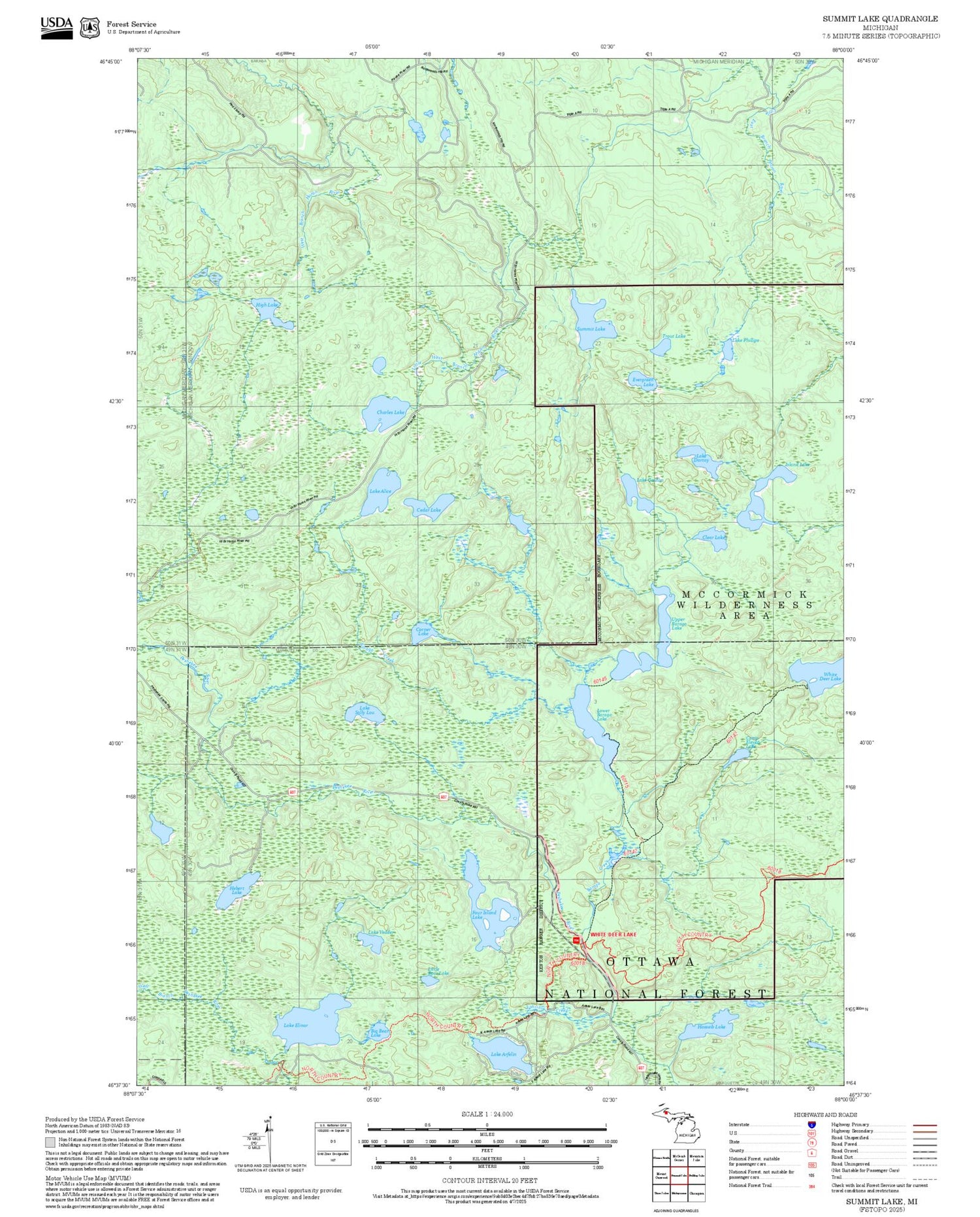 2025 Forest Service Topo Map of Summit Lake Michigan
