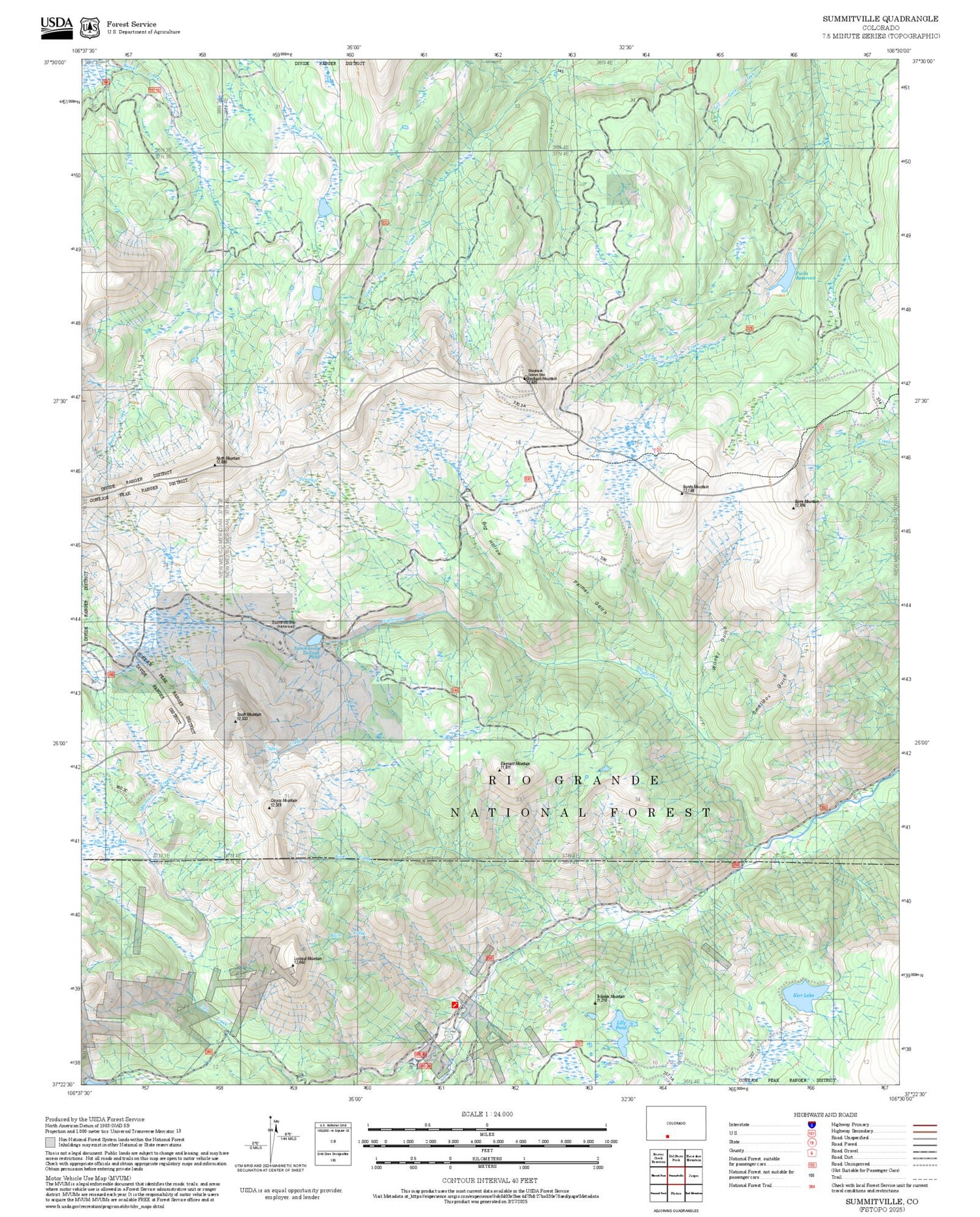 2025 Forest Service Topo Map of Summitville Colorado