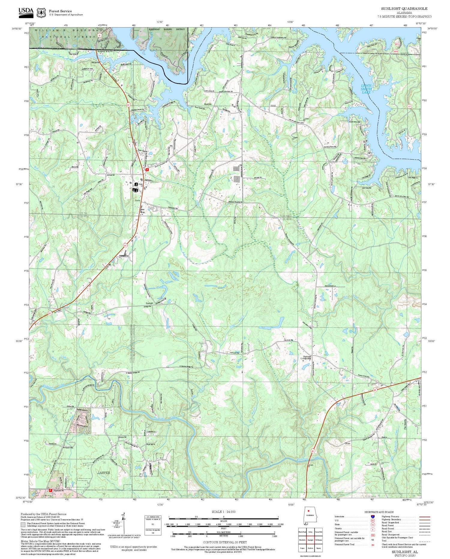 2025 Forest Service Topo Map of Sunlight Alabama