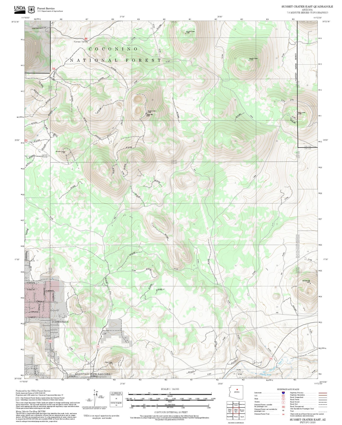 2025 Forest Service Topo Map of Sunset Crater East Arizona