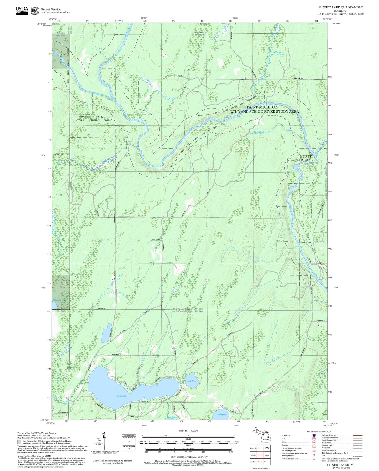 2025 Forest Service Topo Map of Sunset Lake Michigan