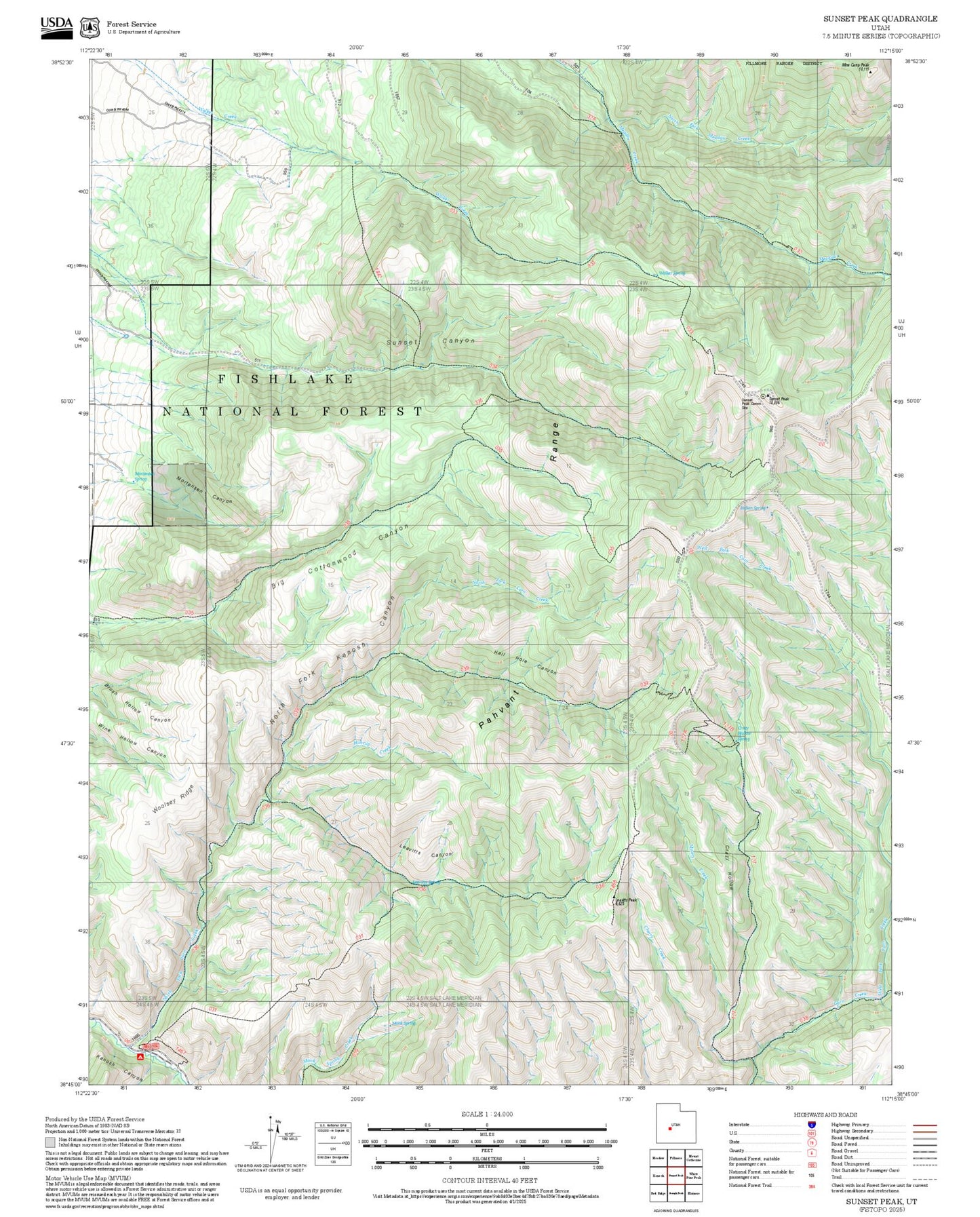 2025 Forest Service Topo Map of Sunset Peak Utah
