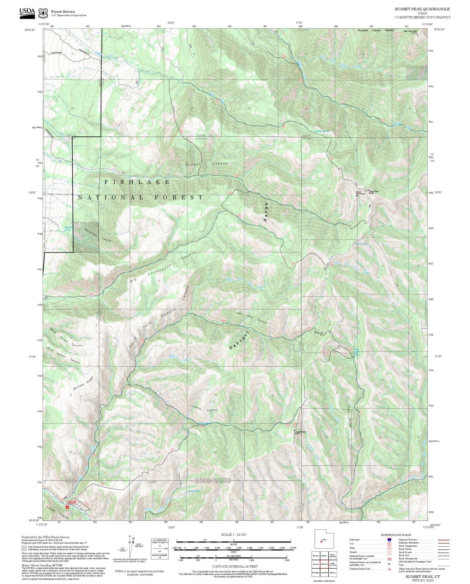 2025 Forest Service Topo Map of Sunset Peak Utah