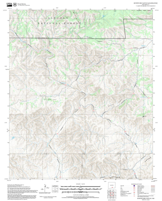 2025 Forest Service Topo Map of Surveyors Canyon New Mexico