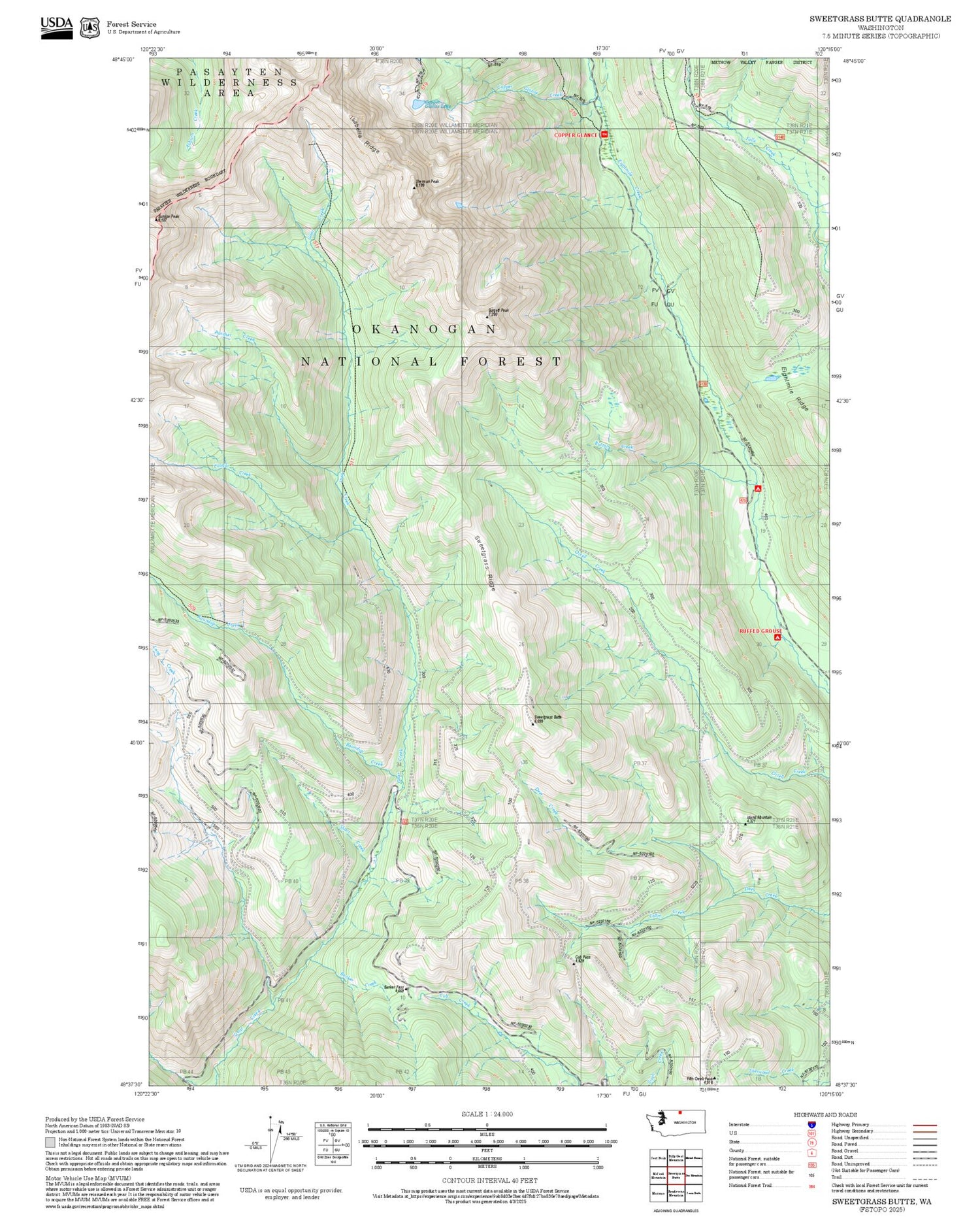 2025 Forest Service Topo Map of Sweetgrass Butte Washington