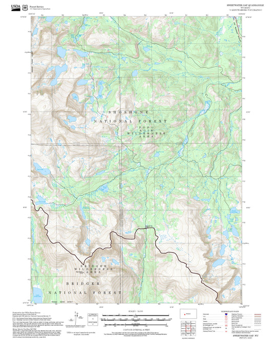 2025 Forest Service Topo Map of Sweetwater Gap Wyoming
