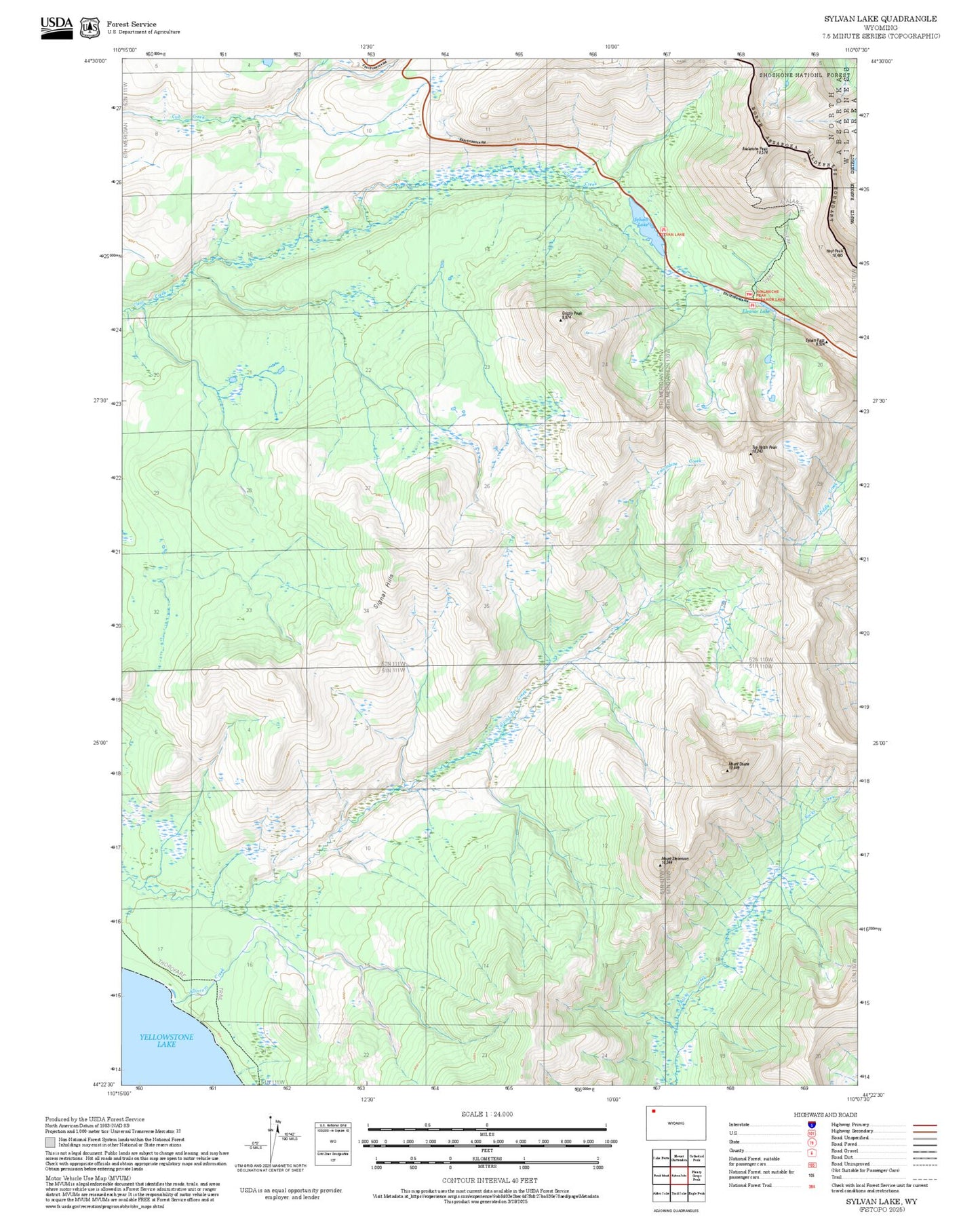 2025 Forest Service Topo Map of Sylvan Lake Wyoming