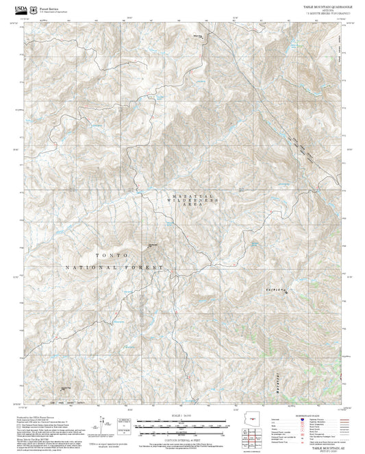 2025 Forest Service Topo Map of Table Mountain Arizona